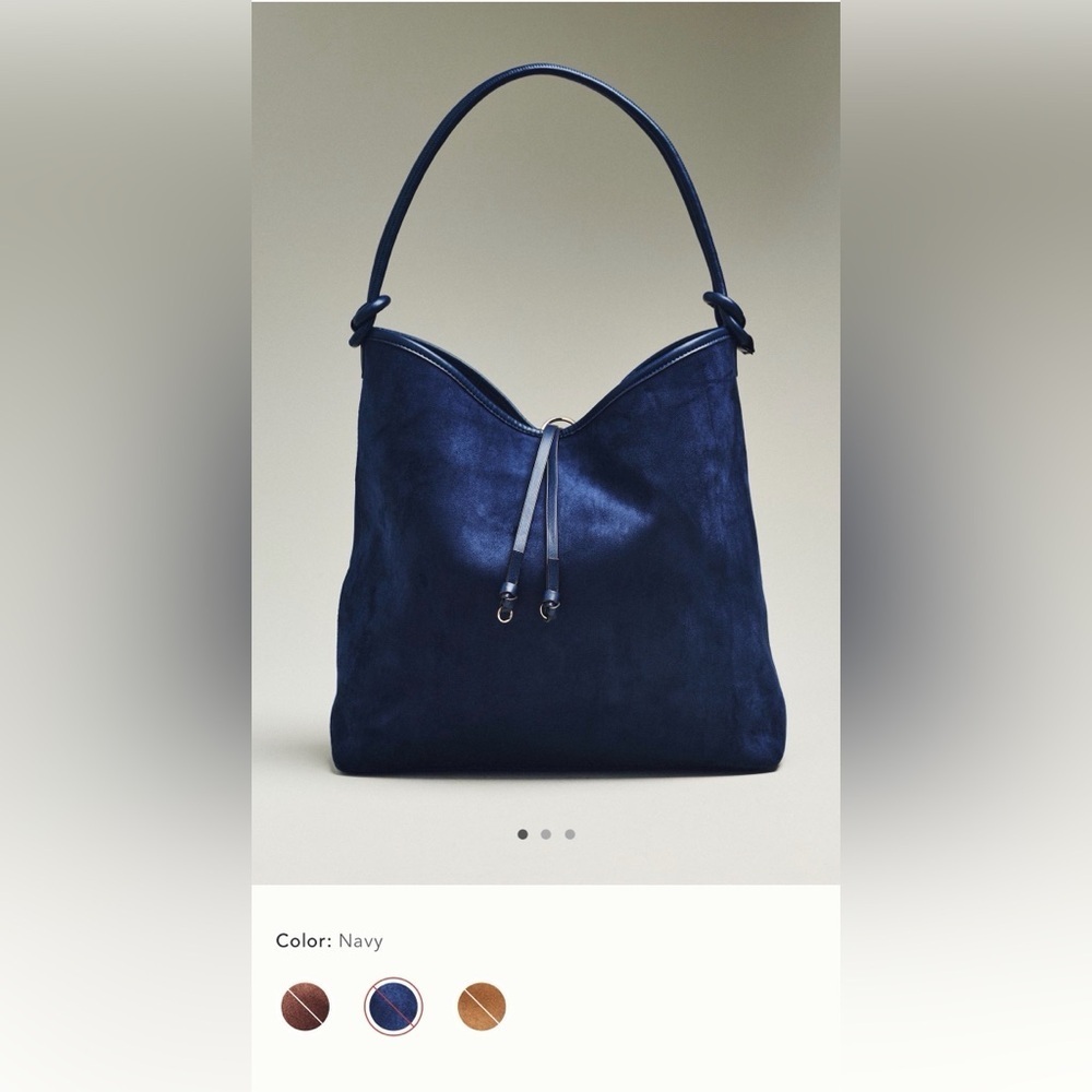 NWT new Anthropologie Mali + Lili faux suede knitted tote bag dark navy blue